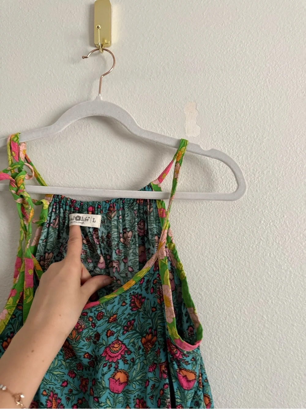 Natural Life Maddie Maxi Dress Turquoise Pink Fan Floral Sz L - Picture 6 of 7